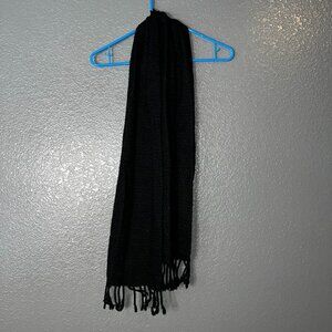 Unisex All Black Knitted Scarf with Fringe